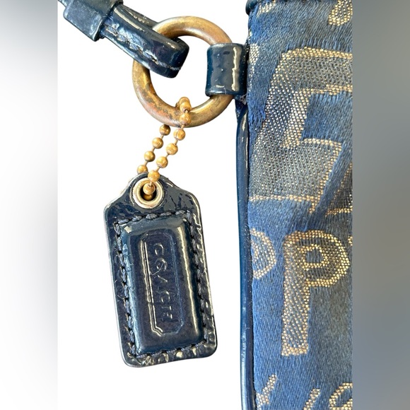 Coach Poppy Graffiti Navy Blue Gold Wristlet 
Change Purse Small Bag Strap - Picture 4 of 8